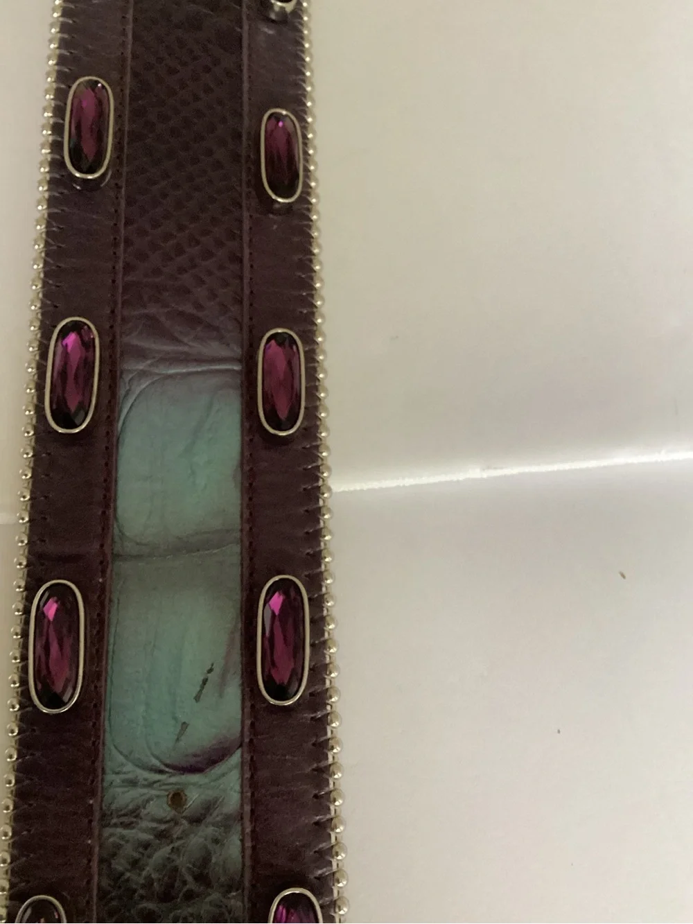 B.B.Simon Crystal Rhinestone Leather Belt Pink Purple Y2K Western Bling Glam